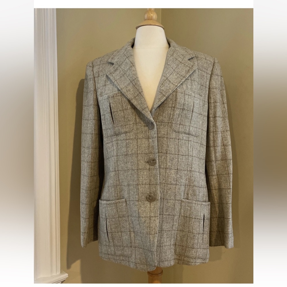 Ralph Lauren tweed Jacket women Sz 12, tan, beige, brown, pockets classic Wool